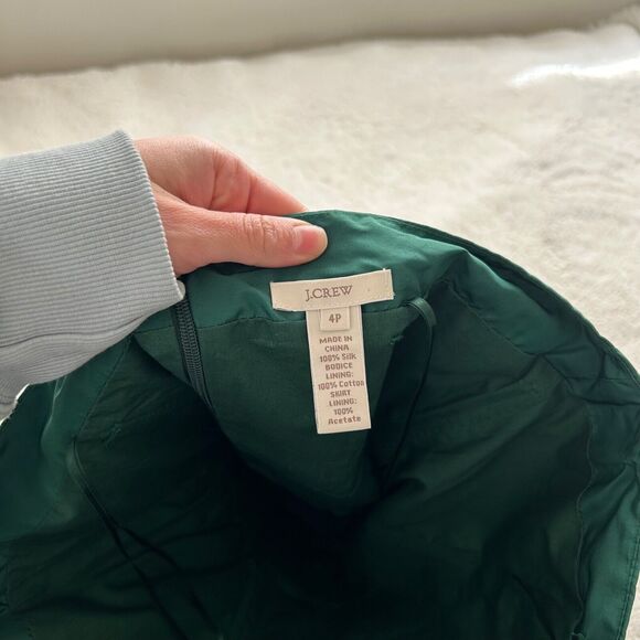 J Crew Womens Dress Size Petite 4 Emerald Green 100% Silk Waist Strapless - Picture 6 of 9